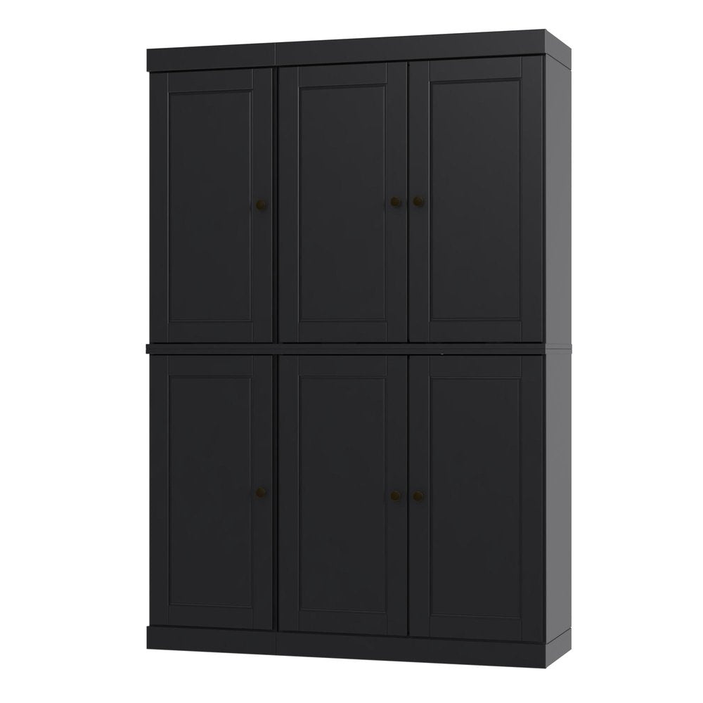 72" White Solid Wood Six Door Two Drawer Pantry Or Storage Closet
