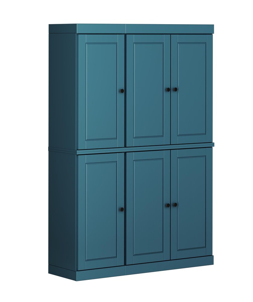 72" White Solid Wood Six Door Two Drawer Pantry Or Storage Closet