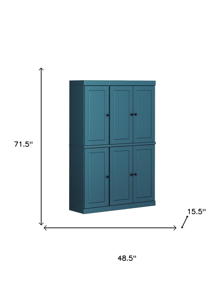 72" White Solid Wood Six Door Two Drawer Pantry Or Storage Closet