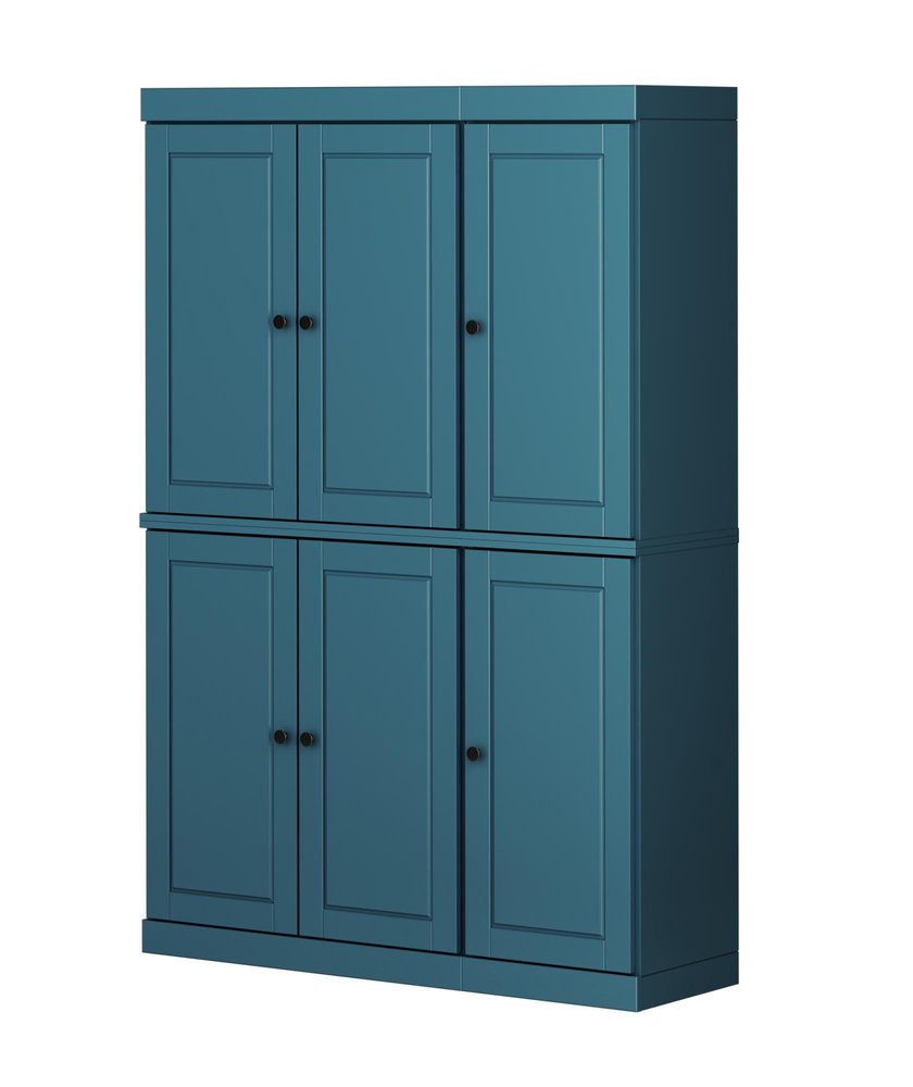72" White Solid Wood Six Door Two Drawer Pantry Or Storage Closet