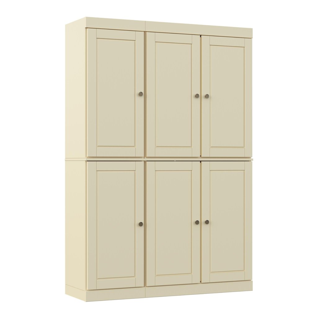 72" White Solid Wood Six Door Two Drawer Pantry Or Storage Closet