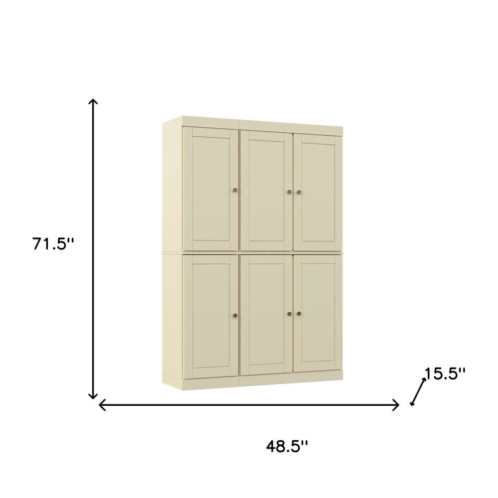 72" White Solid Wood Six Door Two Drawer Pantry Or Storage Closet