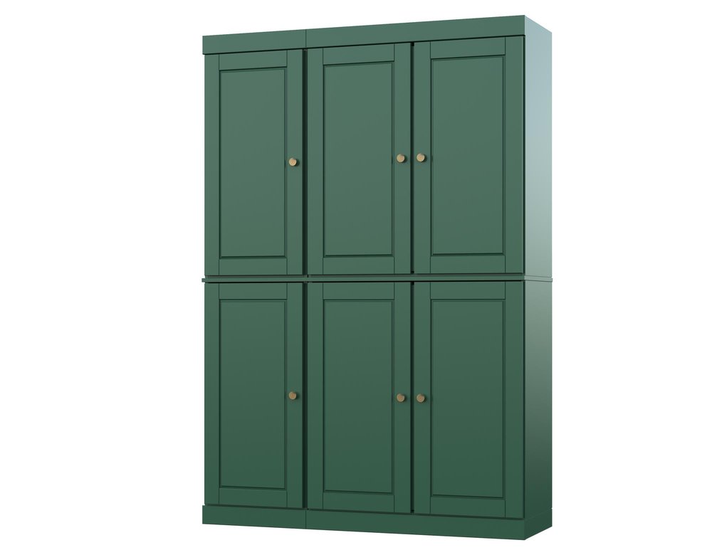 72" White Solid Wood Six Door Two Drawer Pantry Or Storage Closet