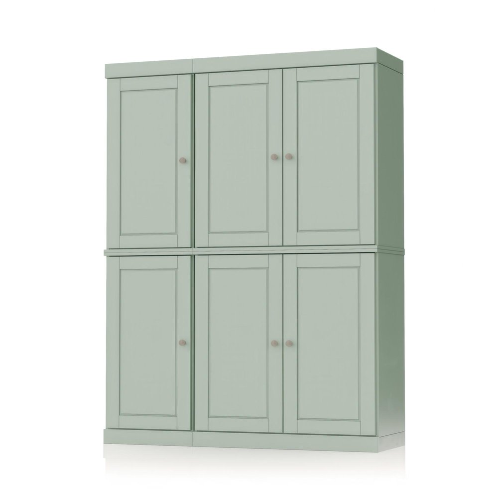 72" White Solid Wood Six Door Two Drawer Pantry Or Storage Closet