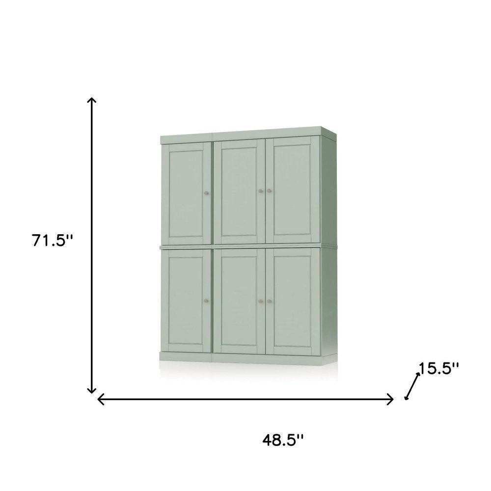 72" White Solid Wood Six Door Two Drawer Pantry Or Storage Closet