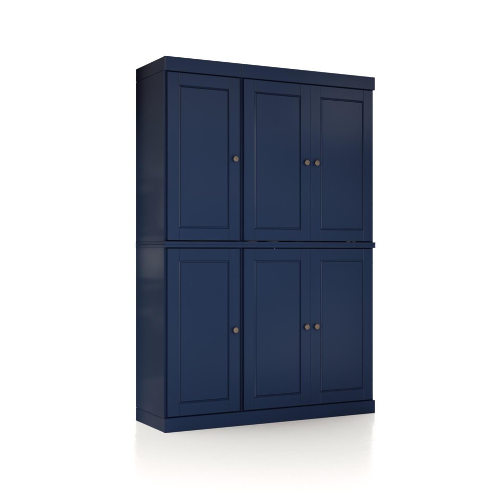 72" White Solid Wood Six Door Two Drawer Pantry Or Storage Closet
