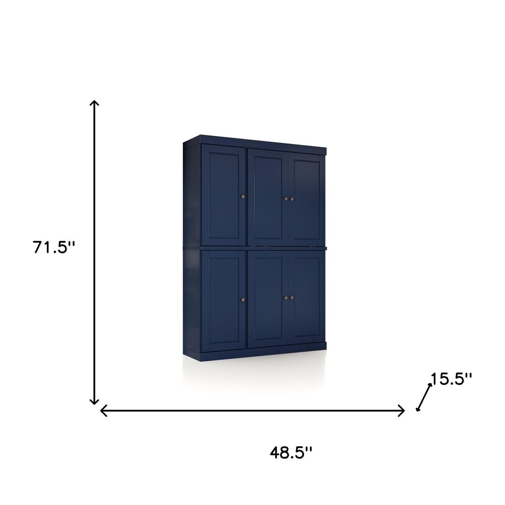 72" White Solid Wood Six Door Two Drawer Pantry Or Storage Closet