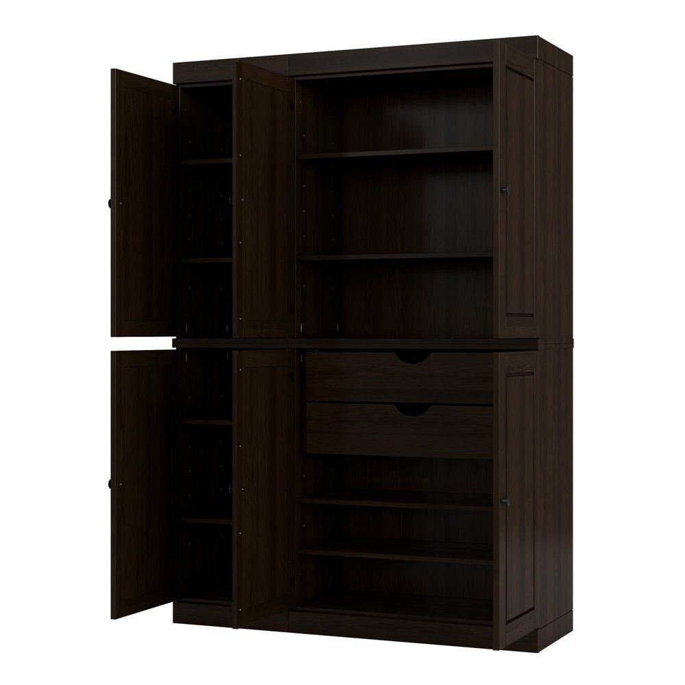 72" White Solid Wood Six Door Two Drawer Pantry Or Storage Closet
