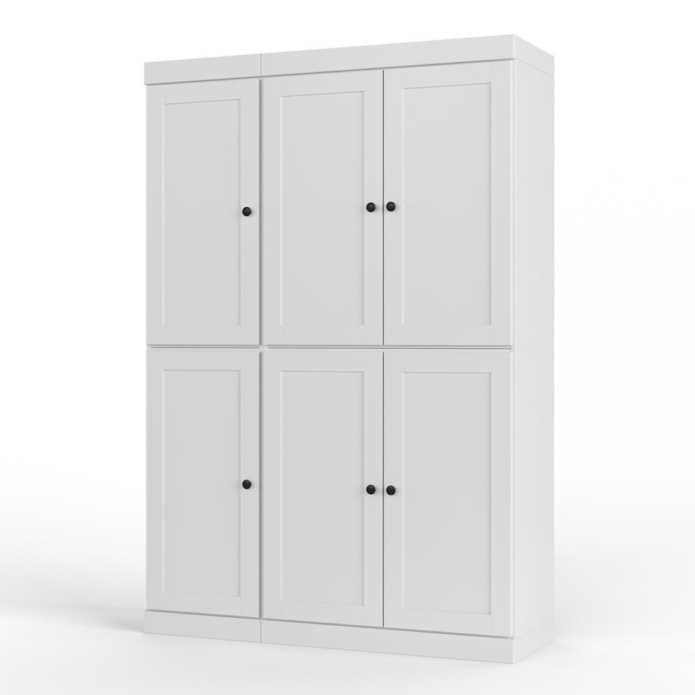 72" White Solid Wood Six Door Two Drawer Pantry Or Storage Closet