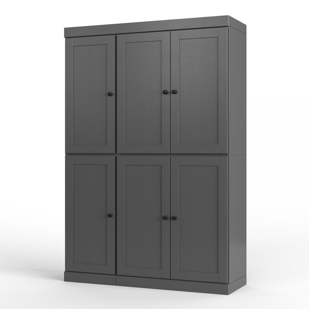 72" White Solid Wood Six Door Two Drawer Pantry Or Storage Closet