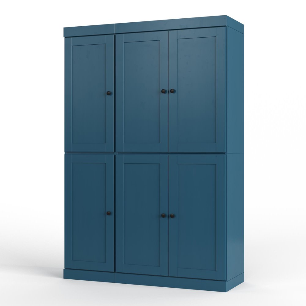 72" White Solid Wood Six Door Two Drawer Pantry Or Storage Closet