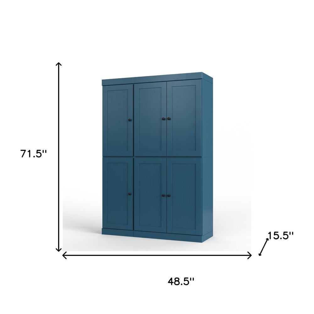 72" White Solid Wood Six Door Two Drawer Pantry Or Storage Closet
