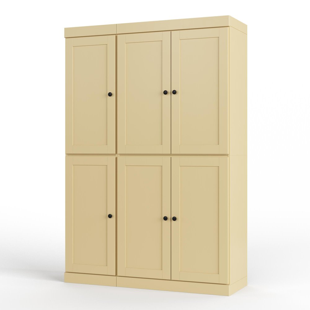72" White Solid Wood Six Door Two Drawer Pantry Or Storage Closet