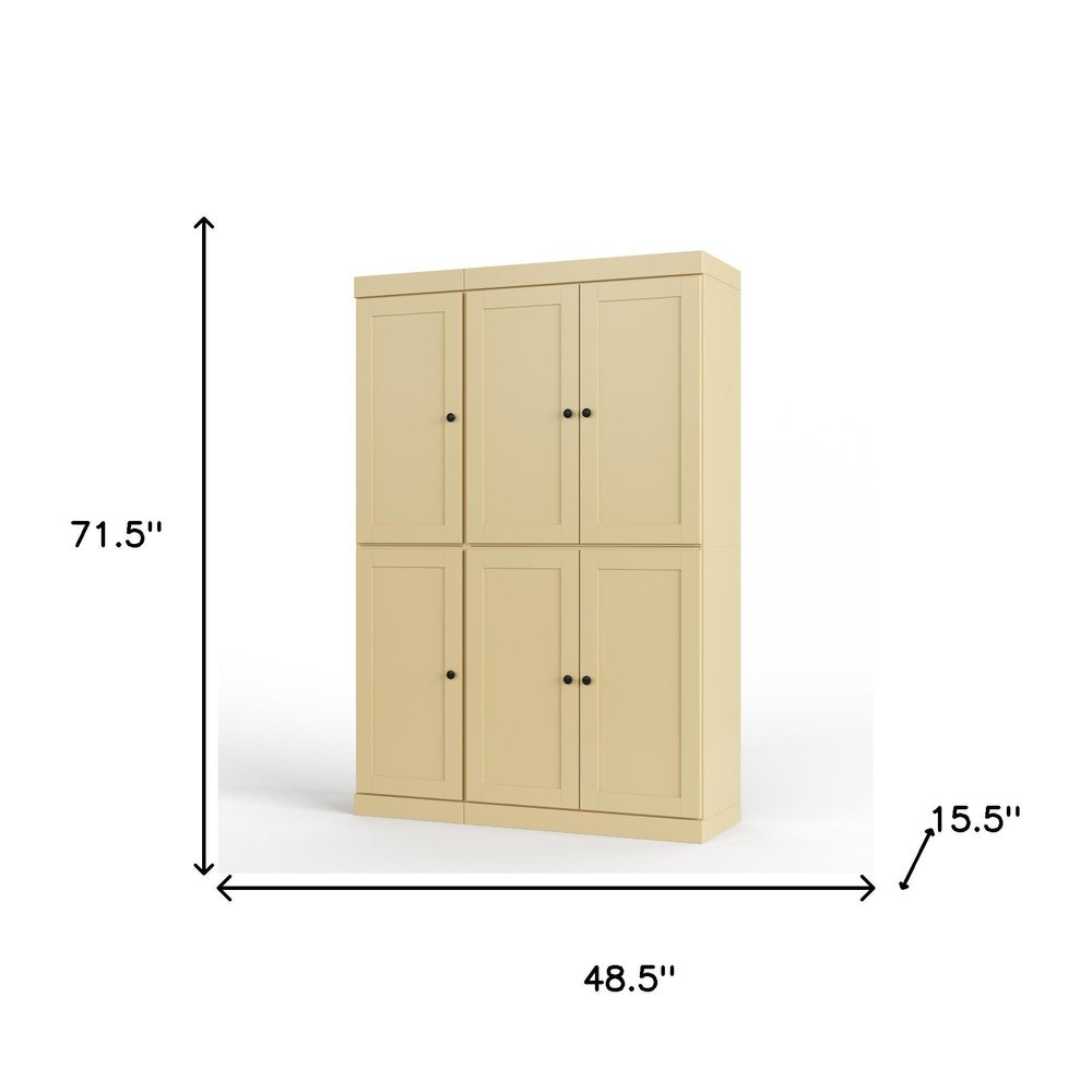 72" White Solid Wood Six Door Two Drawer Pantry Or Storage Closet