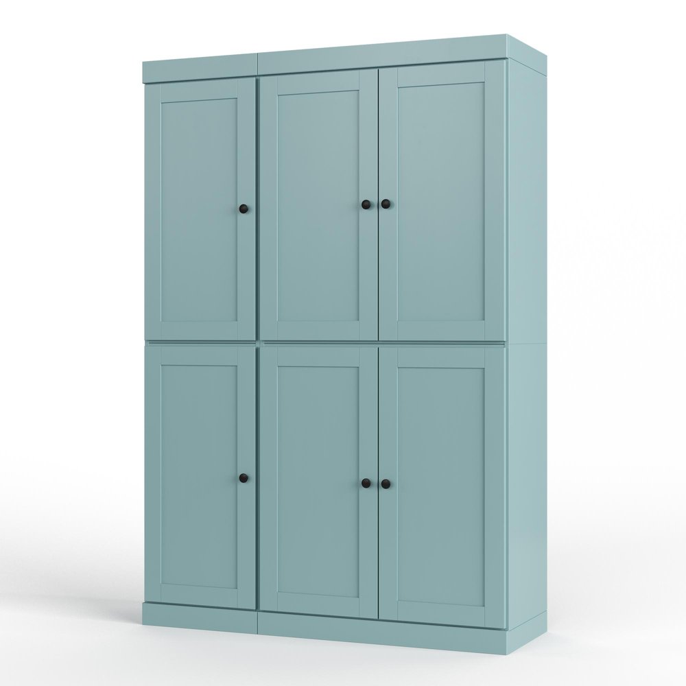 72" White Solid Wood Six Door Two Drawer Pantry Or Storage Closet