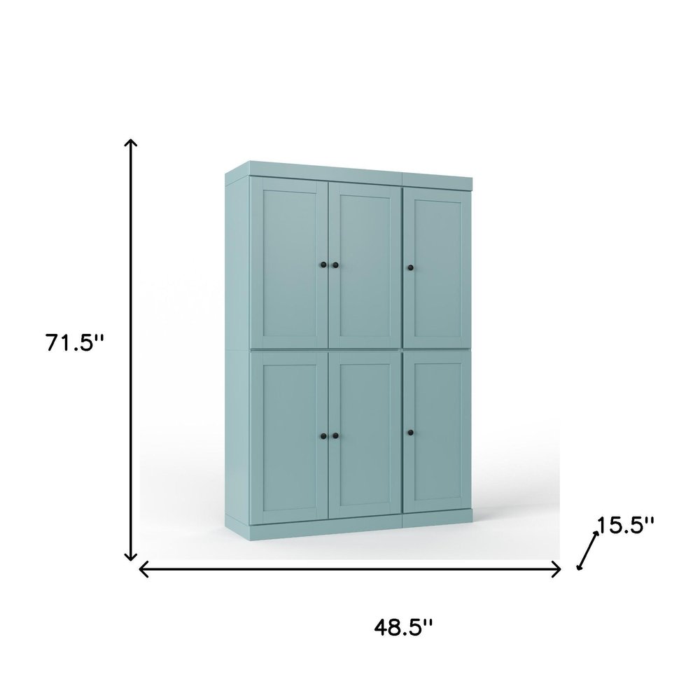 72" White Solid Wood Six Door Two Drawer Pantry Or Storage Closet