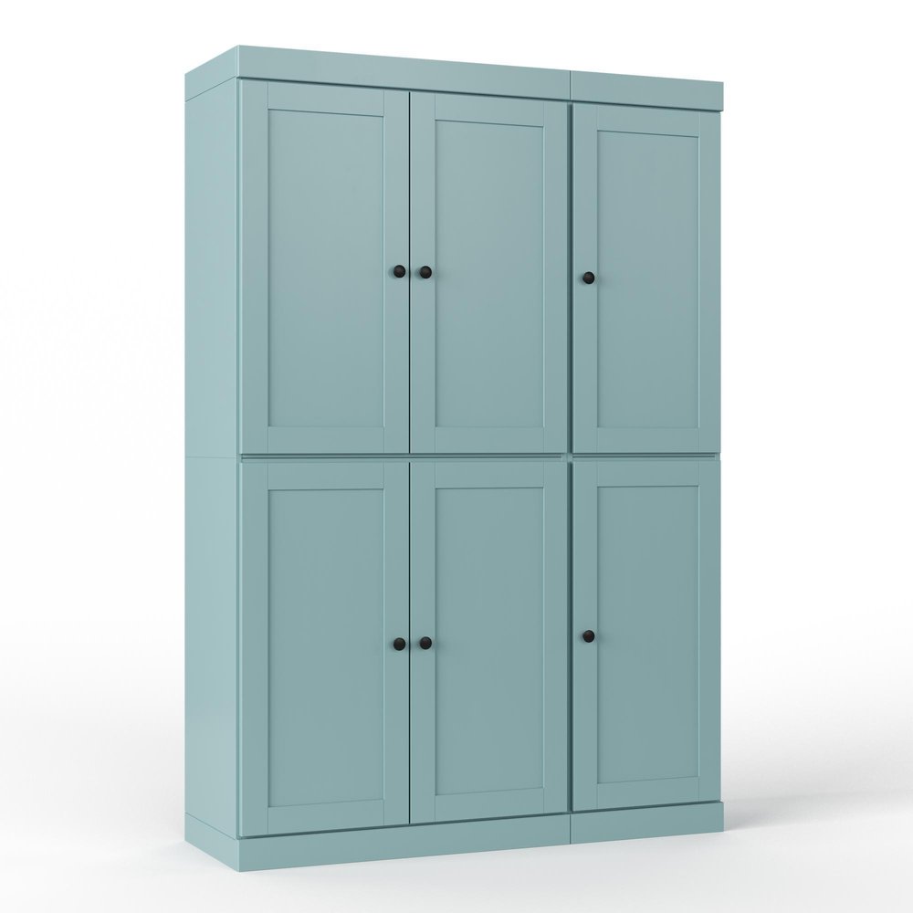 72" White Solid Wood Six Door Two Drawer Pantry Or Storage Closet