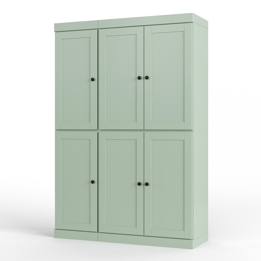 72" White Solid Wood Six Door Two Drawer Pantry Or Storage Closet