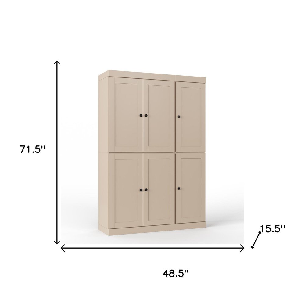 72" White Solid Wood Six Door Two Drawer Pantry Or Storage Closet