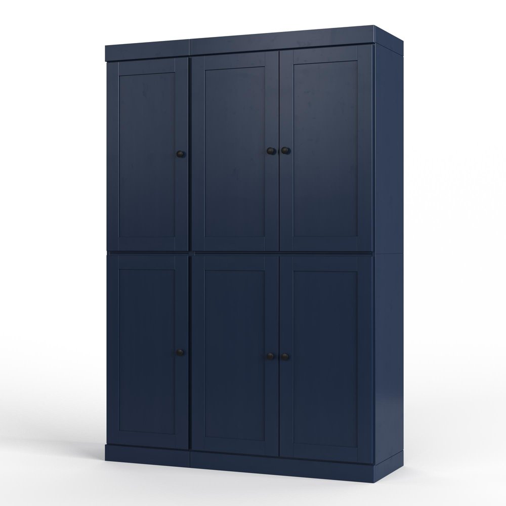 72" White Solid Wood Six Door Two Drawer Pantry Or Storage Closet