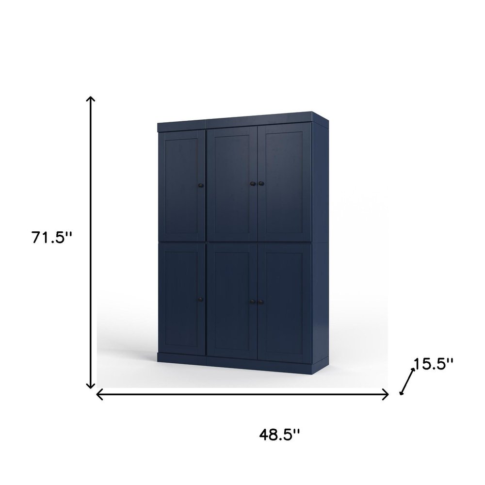 72" White Solid Wood Six Door Two Drawer Pantry Or Storage Closet