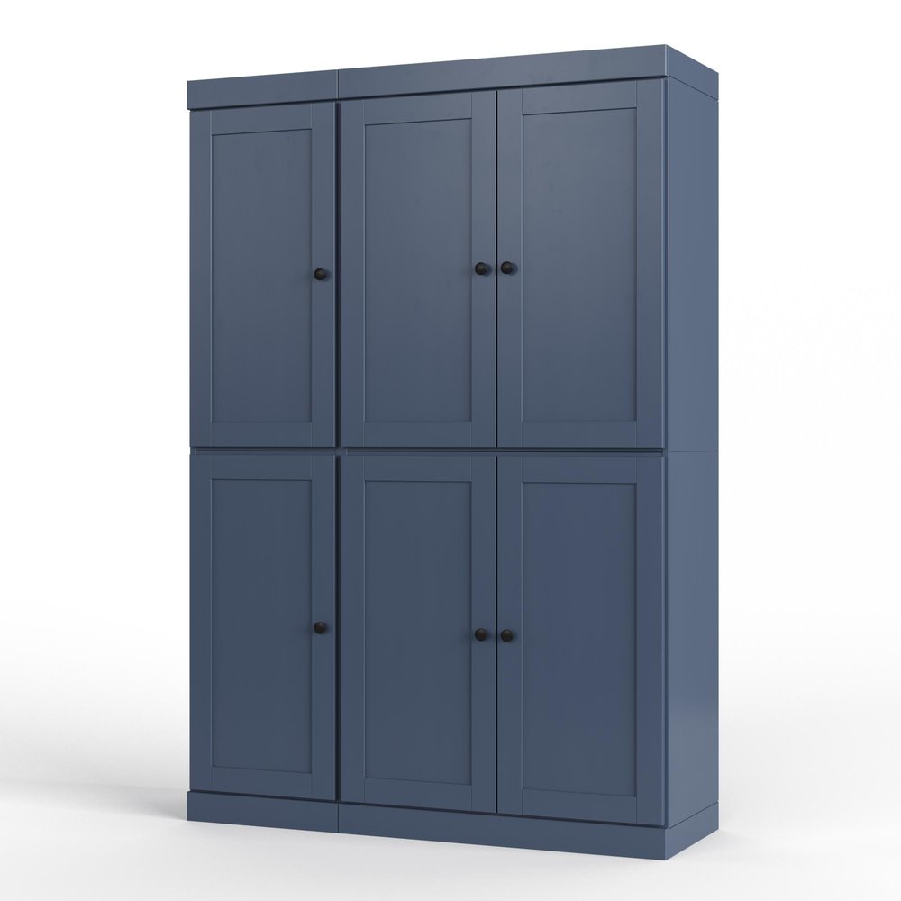 72" White Solid Wood Six Door Two Drawer Pantry Or Storage Closet