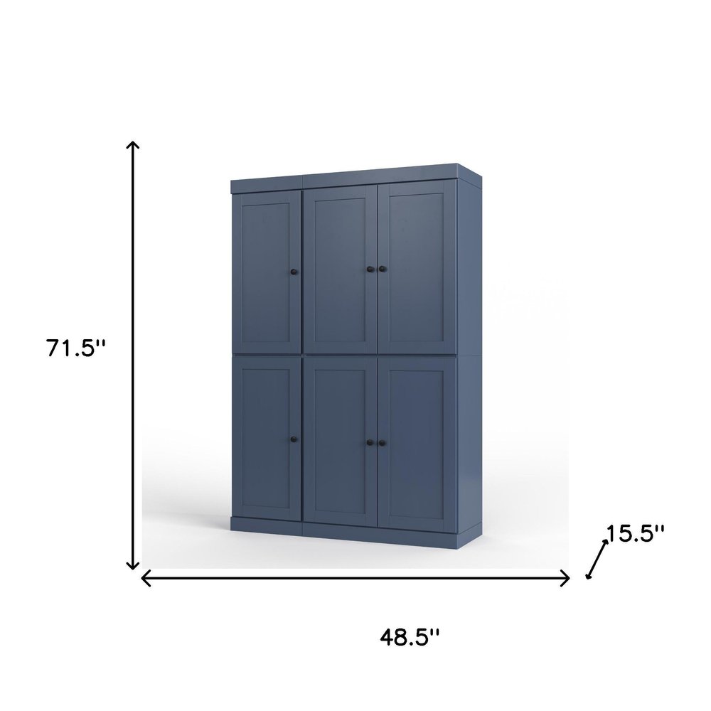 72" White Solid Wood Six Door Two Drawer Pantry Or Storage Closet