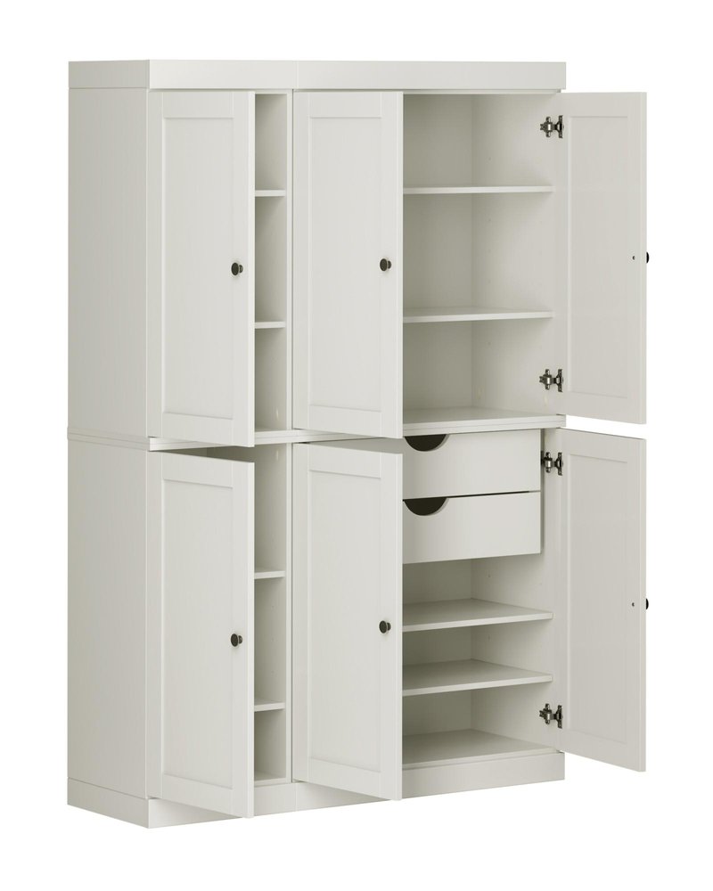 72" White Solid Wood Six Door Two Drawer Pantry Or Storage Closet