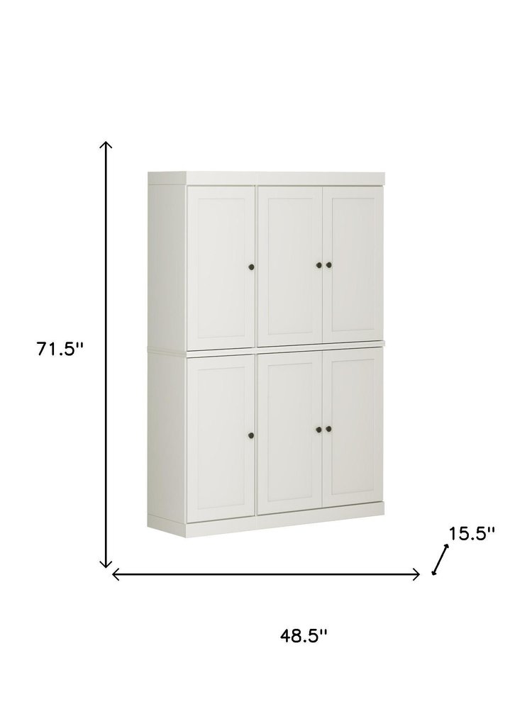 72" White Solid Wood Six Door Two Drawer Pantry Or Storage Closet