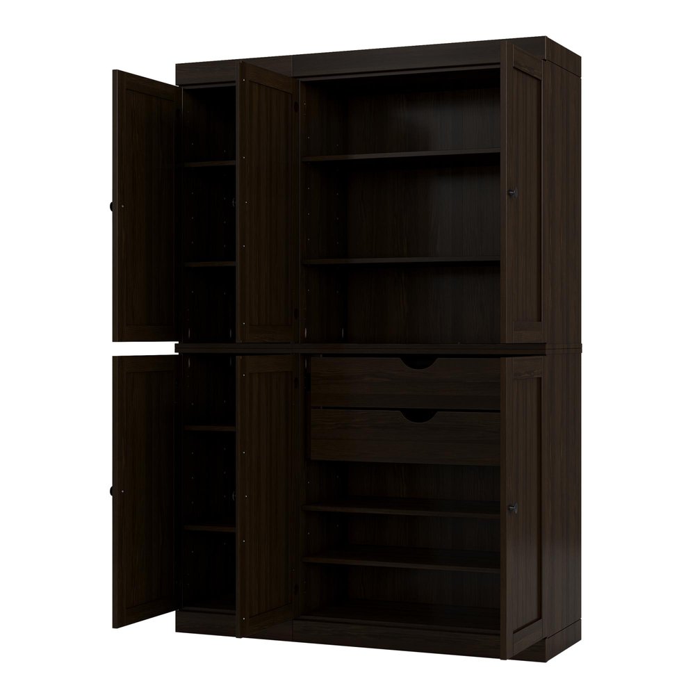72" White Solid Wood Six Door Two Drawer Pantry Or Storage Closet