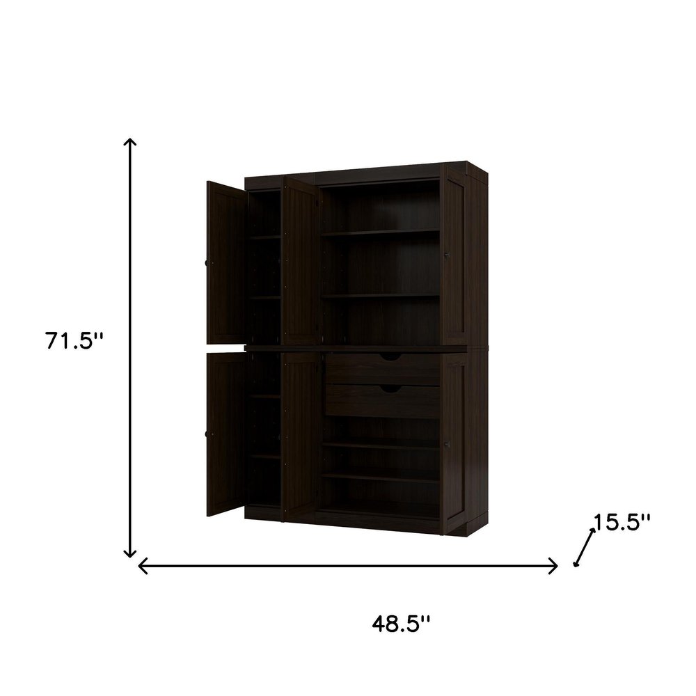 72" White Solid Wood Six Door Two Drawer Pantry Or Storage Closet