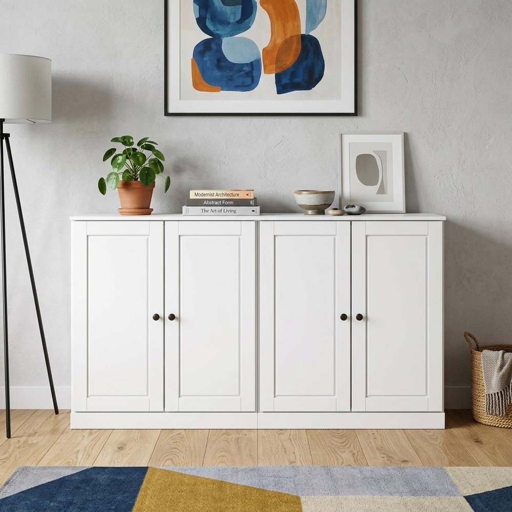 64" White Solid Wood Sideboard With Two Doors