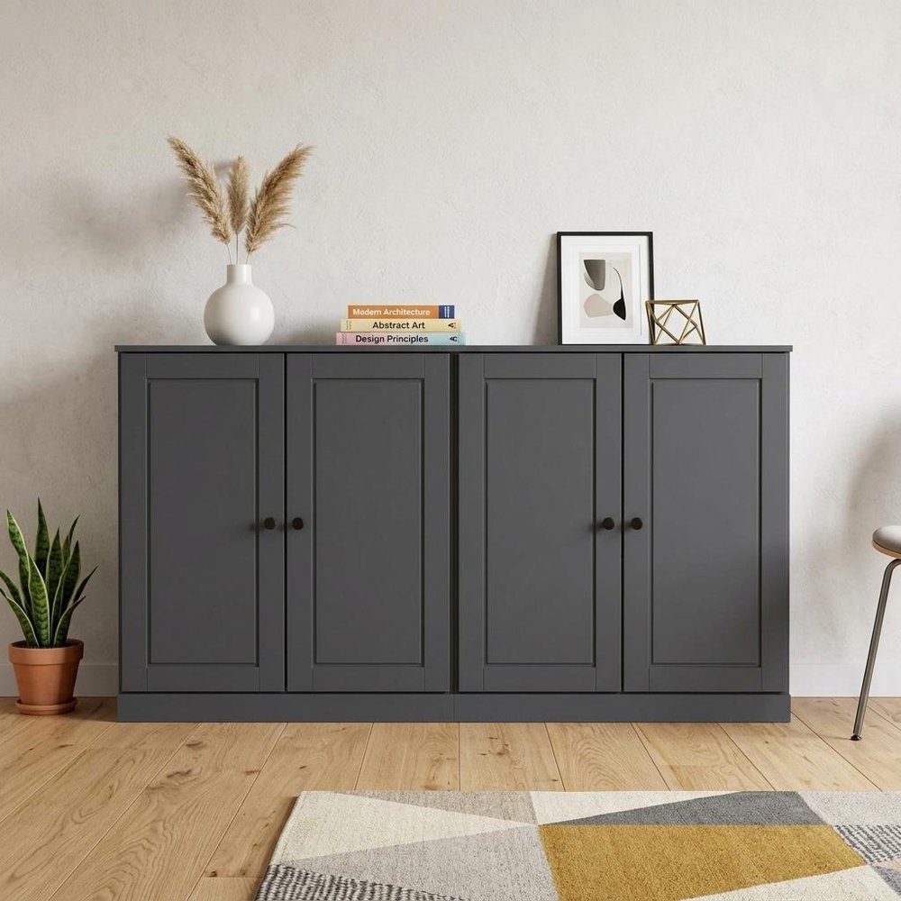64" Gray Solid Wood Sideboard With Two Doors