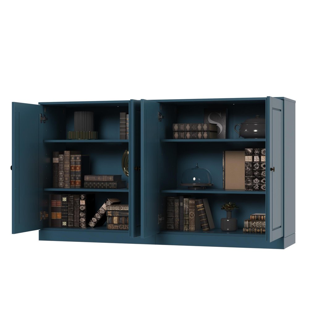 64" Teal Blue Solid Wood Sideboard With Two Doors