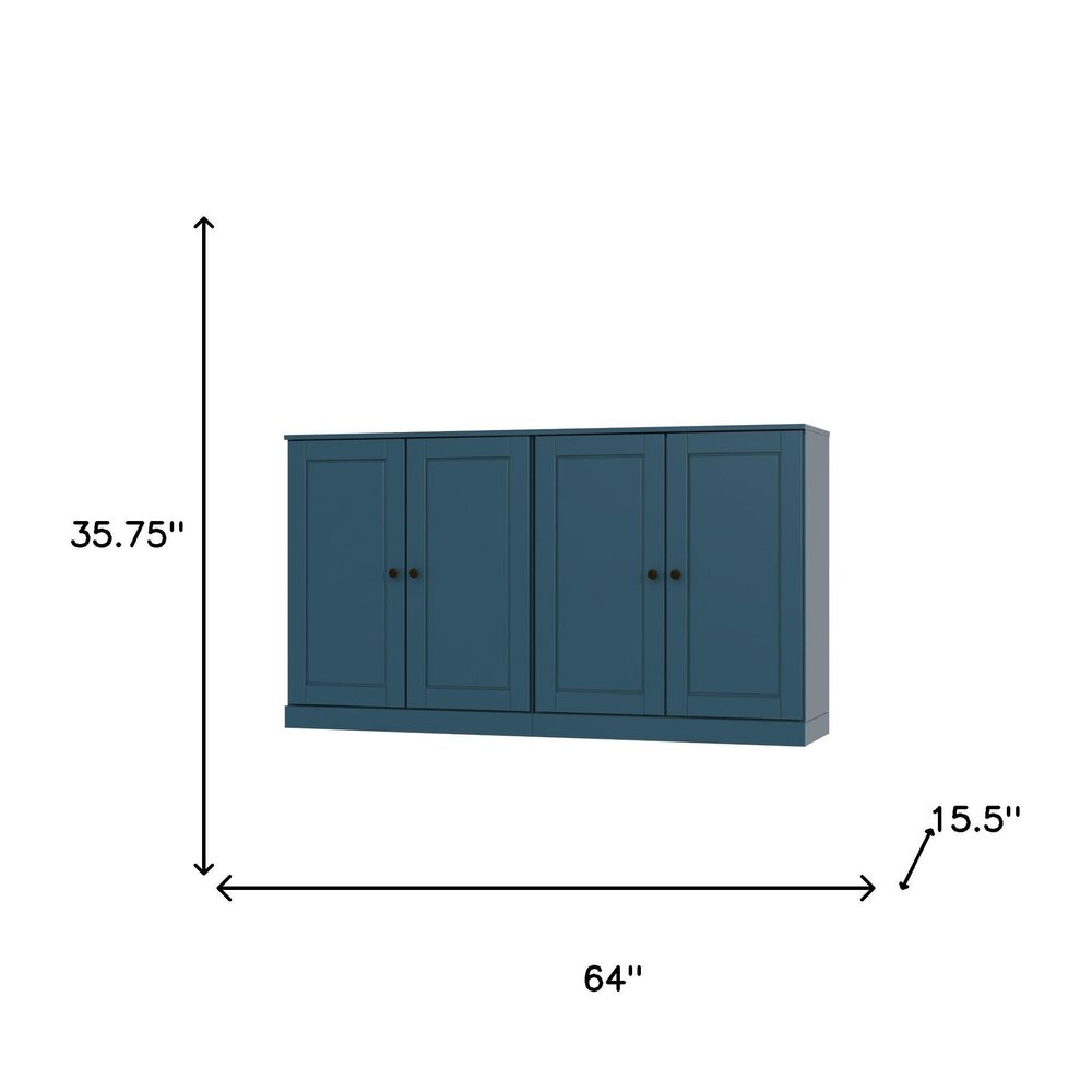 64" Teal Blue Solid Wood Sideboard With Two Doors