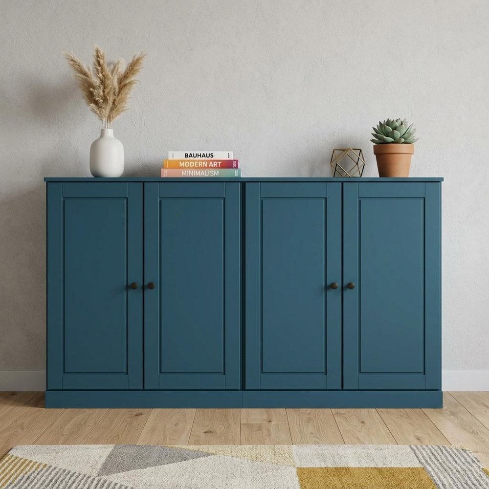 64" Teal Blue Solid Wood Sideboard With Two Doors