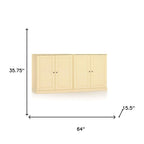 64" Yellow Solid Wood Sideboard With Two Doors