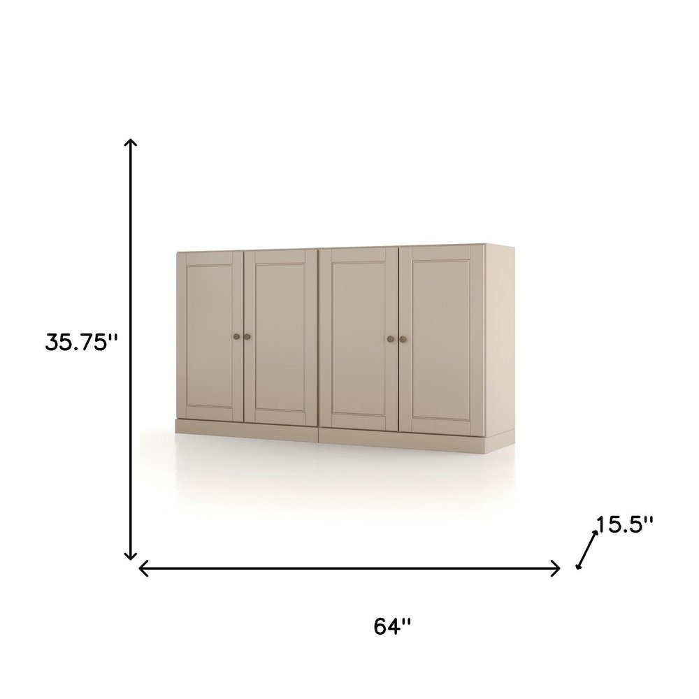 64" Beige Solid Wood Sideboard With Two Doors