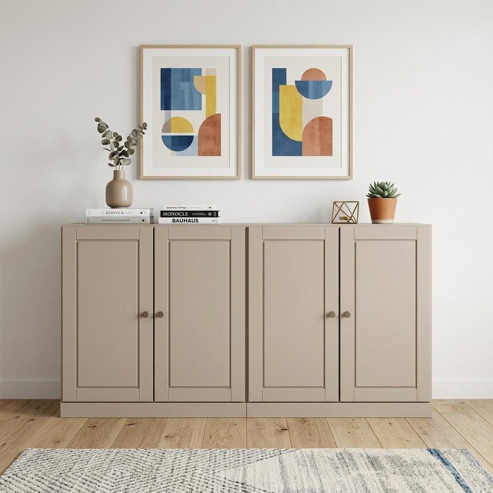 64" Beige Solid Wood Sideboard With Two Doors