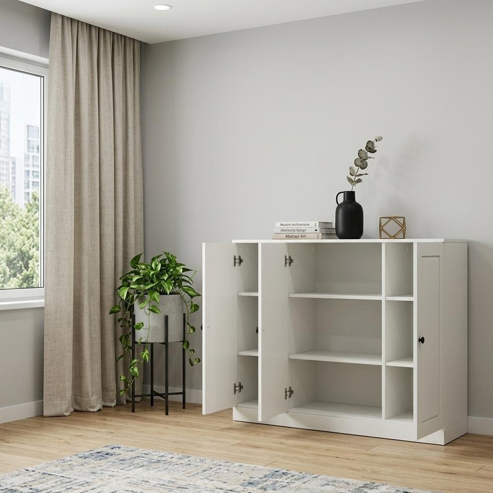 64" Off White Solid Wood Sideboard With Two Doors