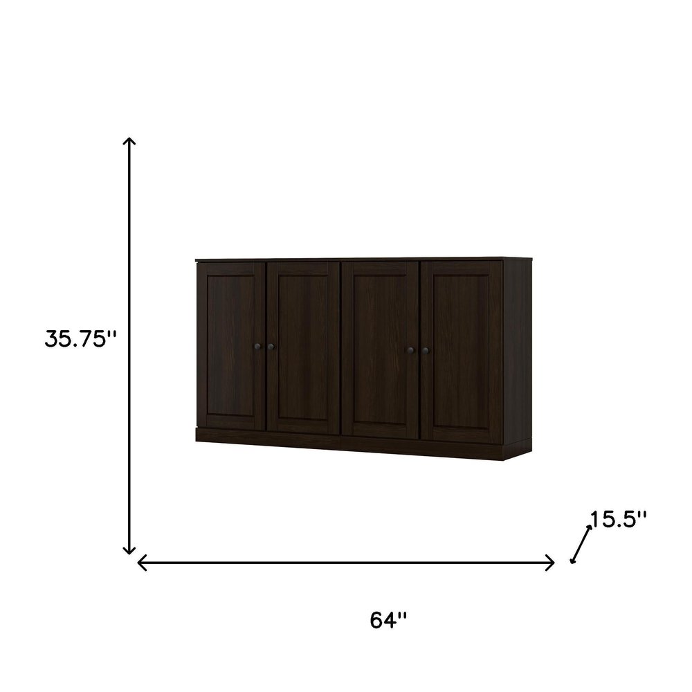 64" Espresso Solid Wood Sideboard With Two Doors