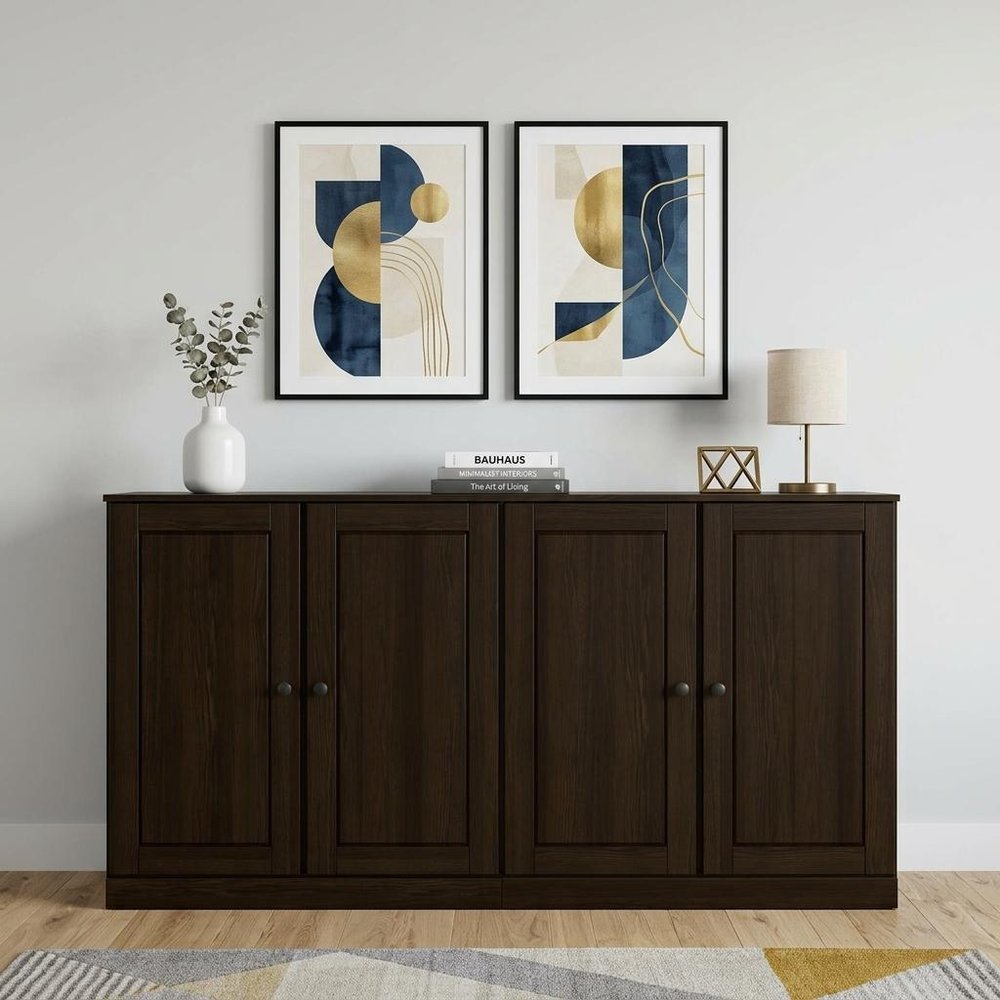 64" Espresso Solid Wood Sideboard With Two Doors