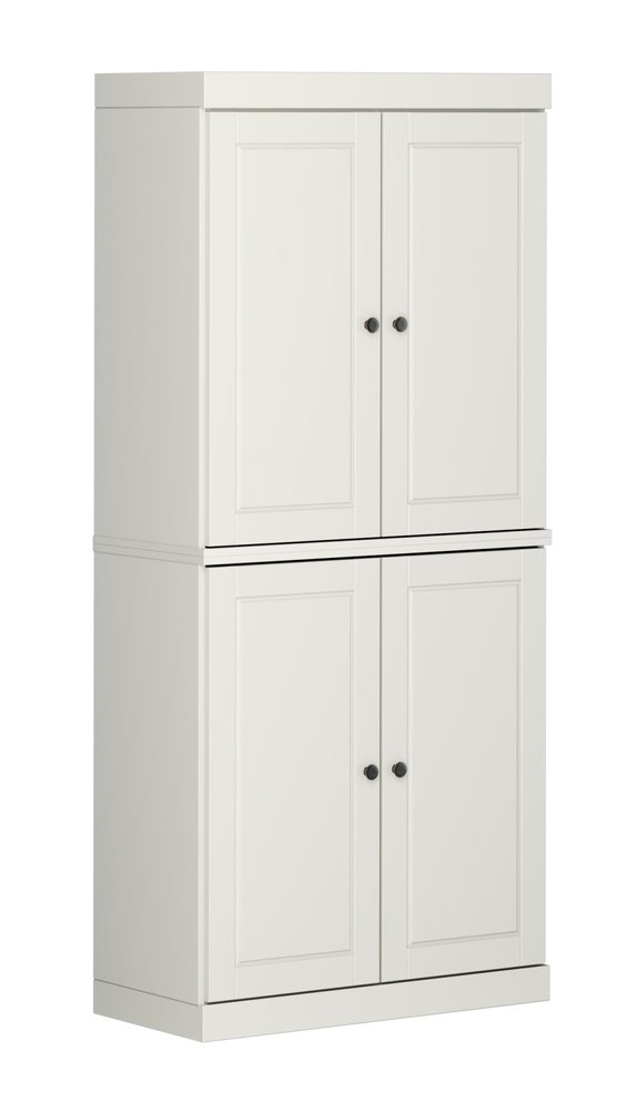 72" Off White Solid Wood Four Door Pantry Or Storage Closet