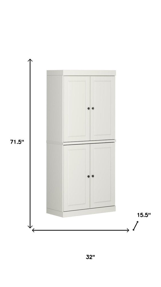 72" Off White Solid Wood Four Door Pantry Or Storage Closet
