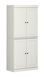 72" Off White Solid Wood Four Door Two Drawer Pantry Or Storage Closet