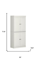 72" Off White Solid Wood Four Door Two Drawer Pantry Or Storage Closet