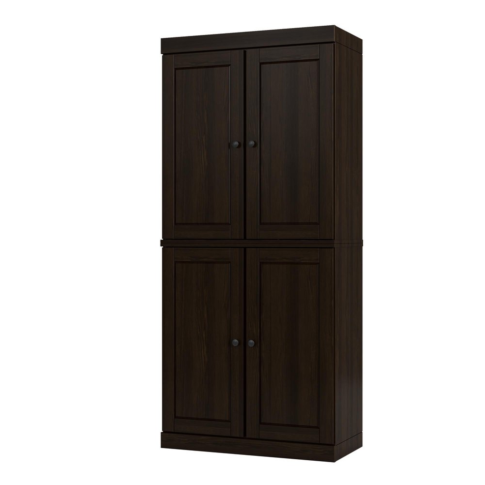 72" Espresso Solid Wood Four Door Two Drawer Pantry Or Storage Closet