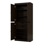 72" Espresso Solid Wood Four Door Two Drawer Pantry Or Storage Closet