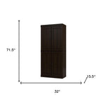 72" Espresso Solid Wood Four Door Two Drawer Pantry Or Storage Closet