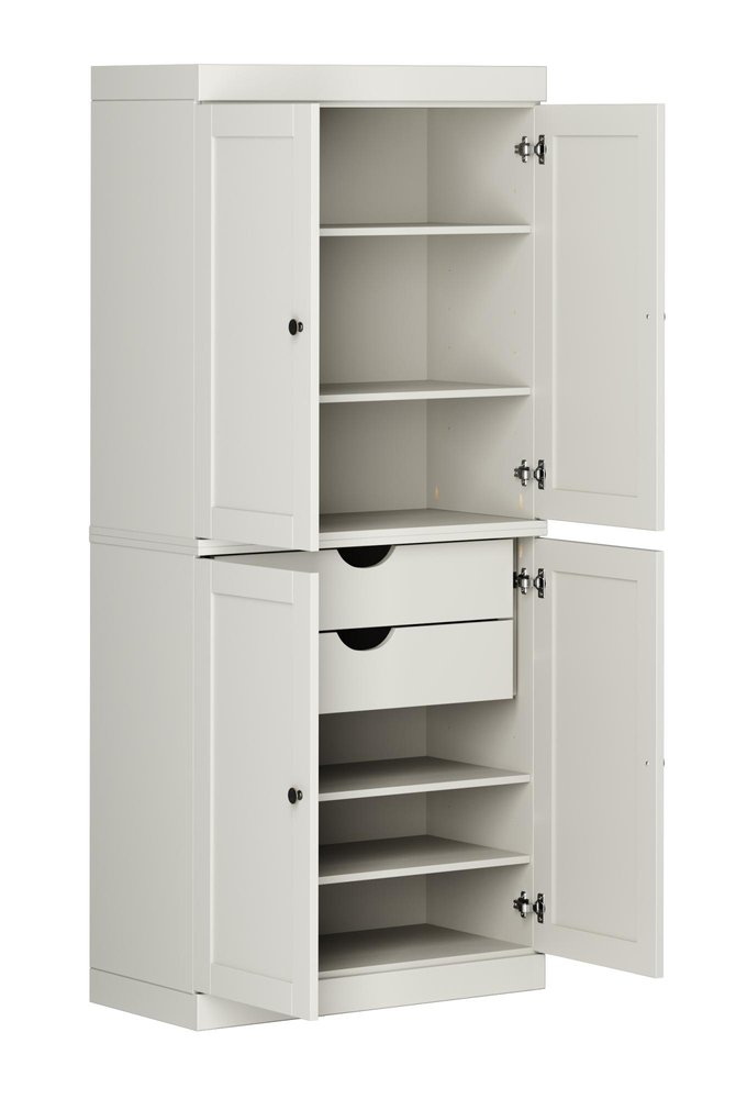 72" Off White Solid Wood Four Door Pantry Or Storage Closet